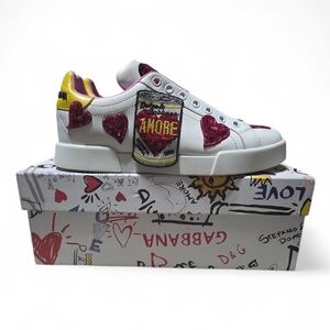 Dolce & Gabbana Portofino Amore Hearts Sequin Sneakers EU 38 White U.S 7-7.5